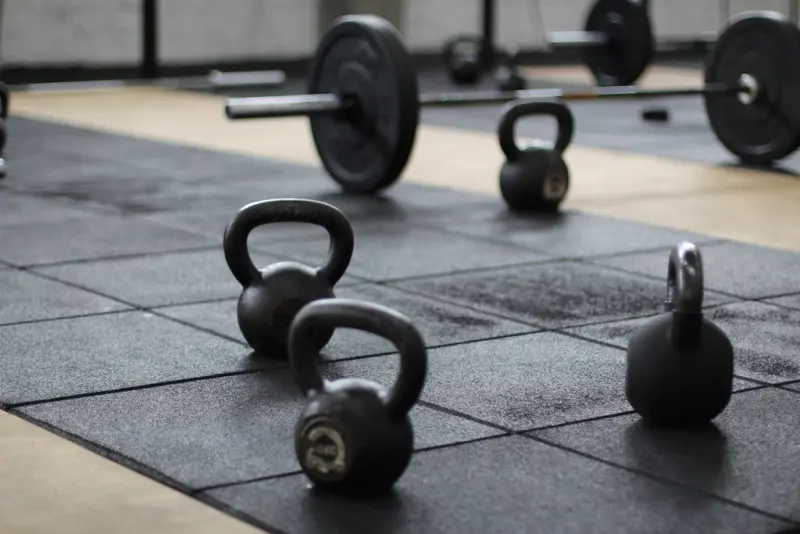 Kettlebells on rubber flooring